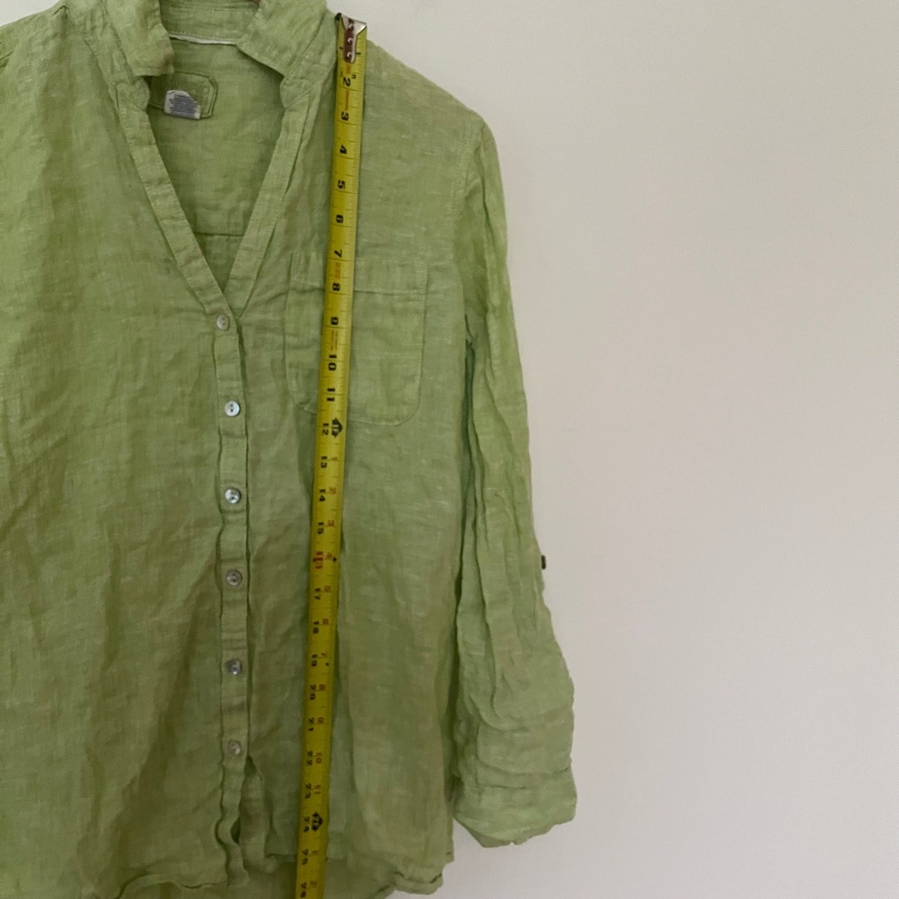 Sigrid Olsen Womens Small Lime Green 100% Linen Button Down Up Roll Sleeve Shirt - Picture 3 of 10